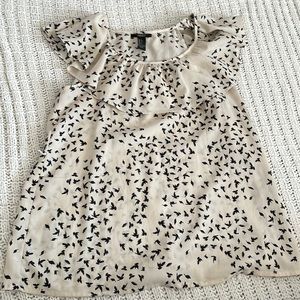 Forever 21 Bird Blouse with Flutter Sleeves Size Small